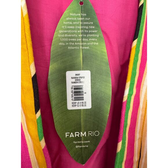 FARM RIO Rainbow Stripes Kimono NWT size M wide sleeve with belt closure - Picture 3 of 8